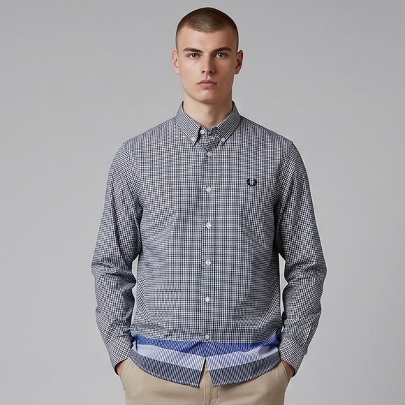 Fred Perry Other - Fred Perry Bold Tipped Check Shirt‎ Mens L  Blue NWT M4256 Gingham Button Down